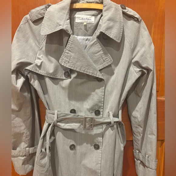Calvin Klein Double Breasted Cotton Buckle Waist Trench Coat - Picture 3 of 17